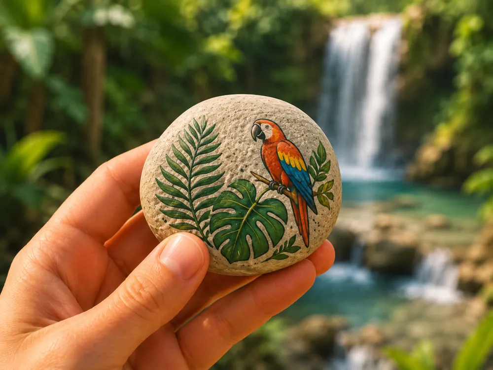 Painted stone — Jungle Spirit
