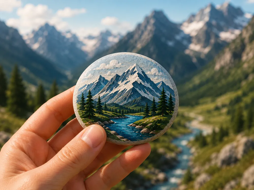 Painted stone — Mountain Seeker