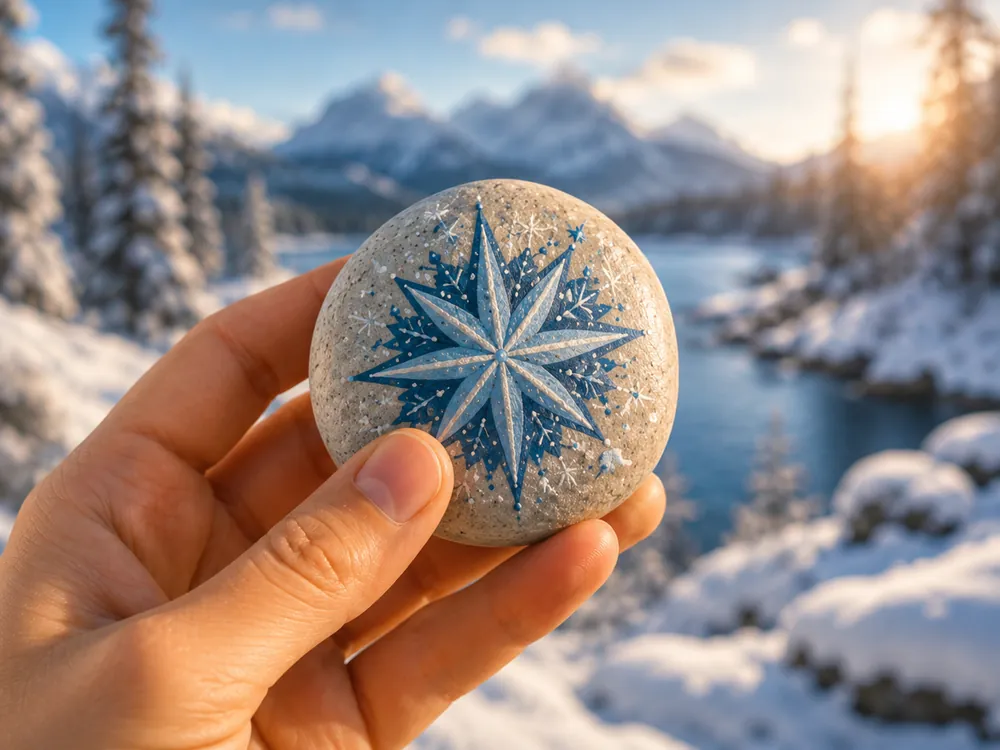 Painted stone — Winter Star