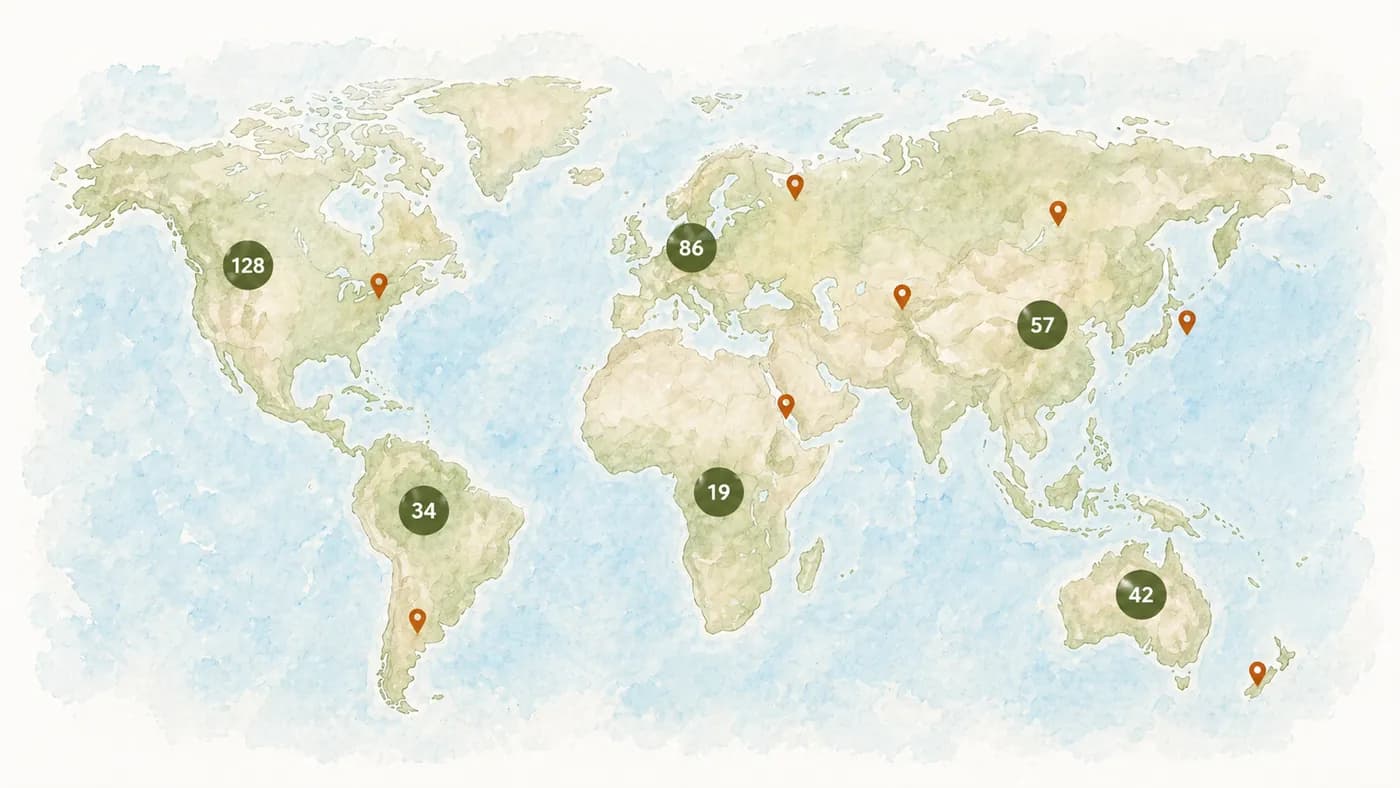 Map of places where Stone Quest stones are currently traveling